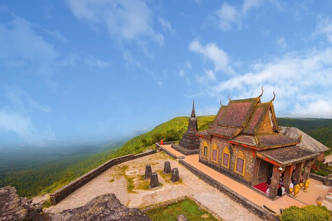 Bokor Mountain Adventure - History, Sights and Waterfalls - Wat Sampov Pram above the old resort area
