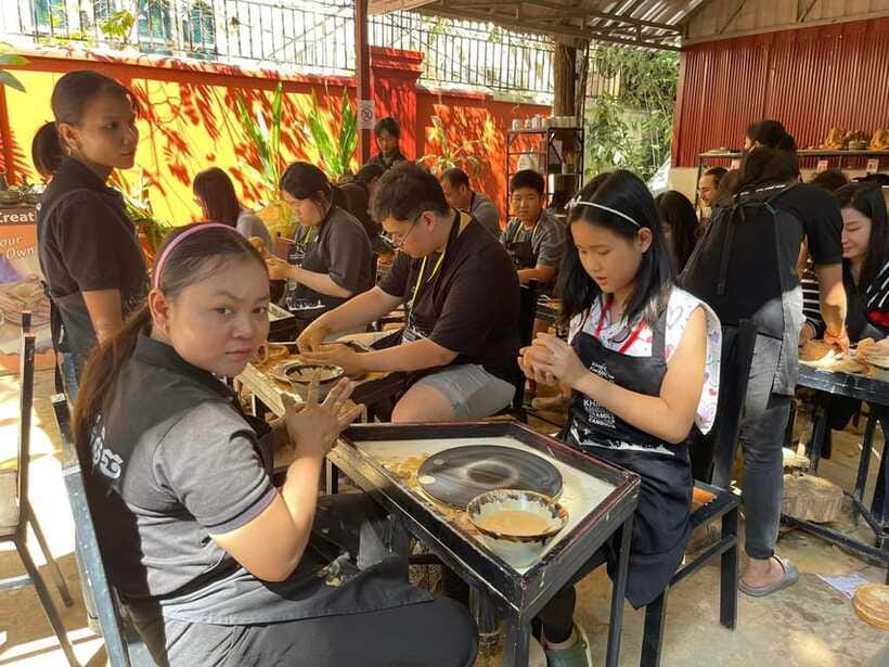 Pottery Classes Siem Reap with Pick up Drop off - Adding Khmer carvings to your bowl
