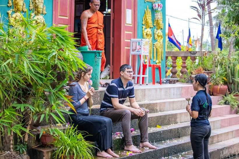 Siem Reap: Khmer Water Blessing by Monk and Lotus Farm Visit - Fried banana, sweet potato, and a local business